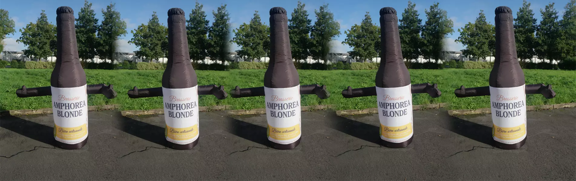 bouteille de biere bannière avec bras qui bouge